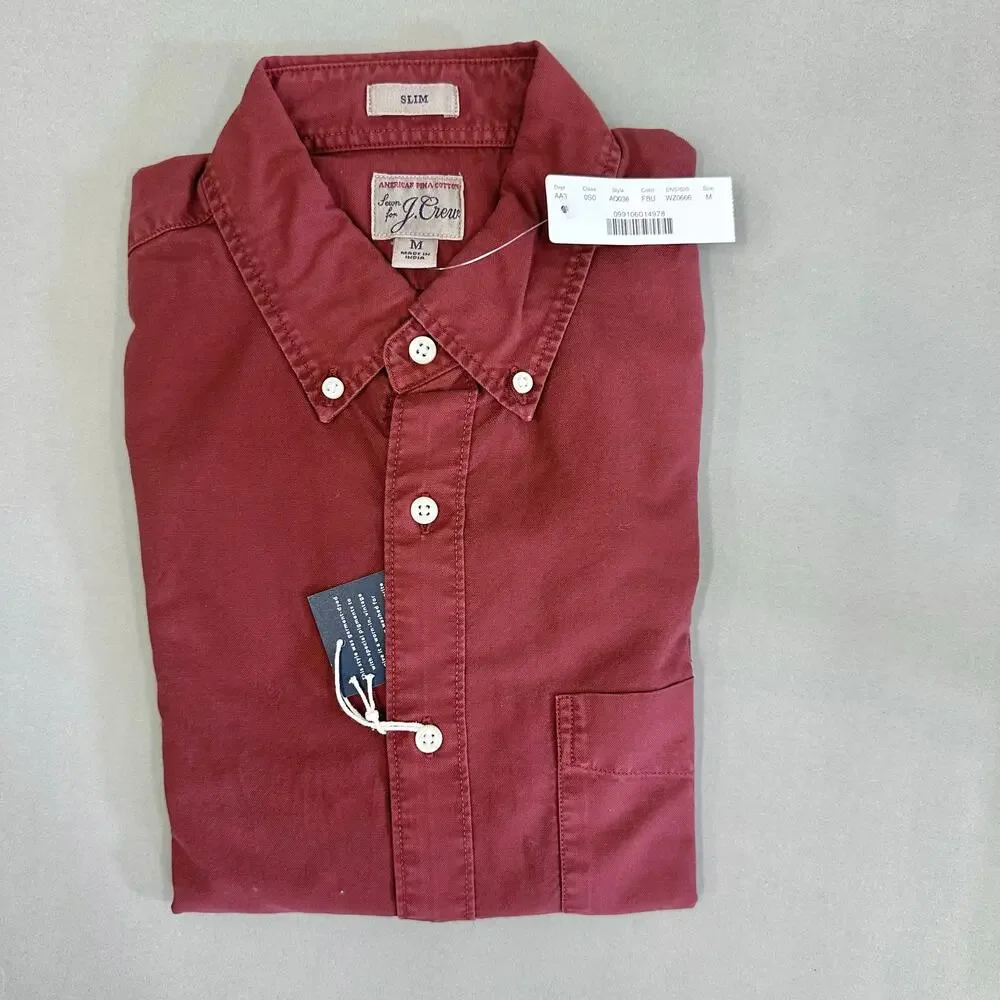 J Crew‎ mens stretch Oxford cloth garment dye shirt faded burgundy size medium